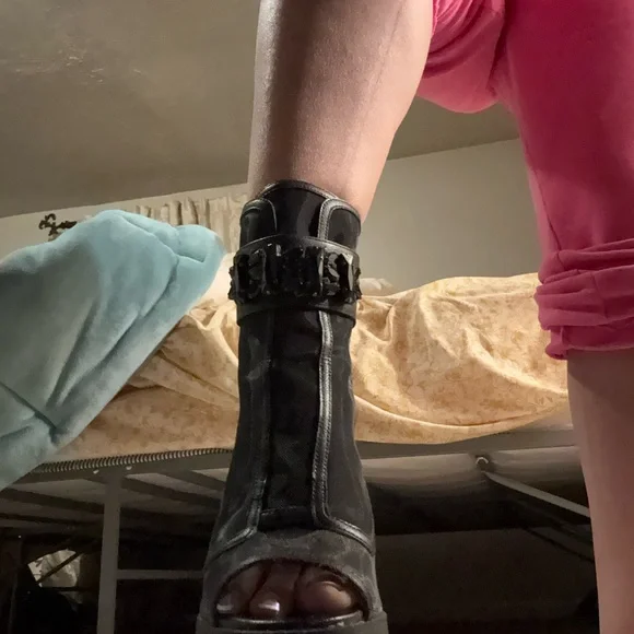 Karl Lagerfeld Black Mesh Heeled Boots - Picture 3 of 3